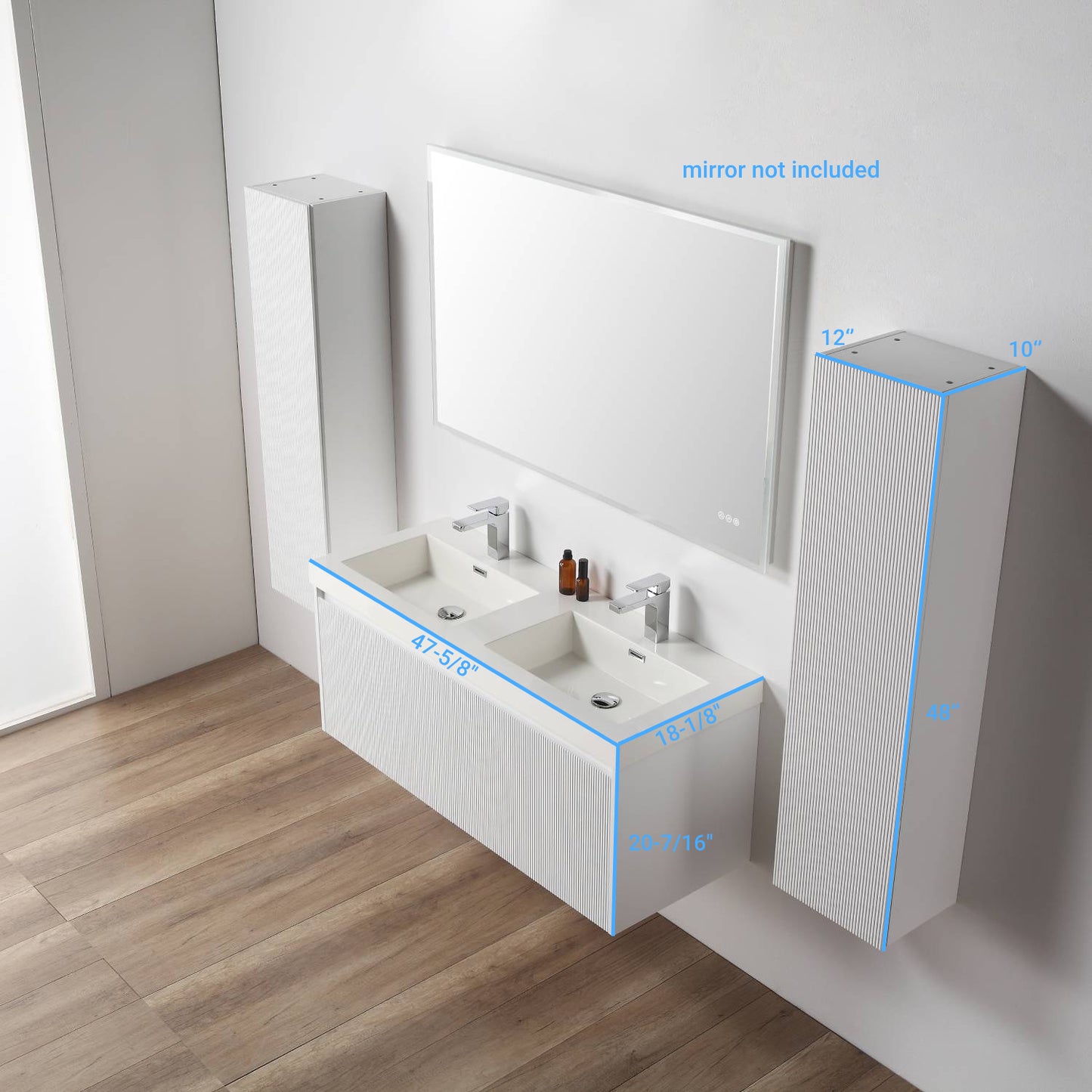 Positano 48" Floating Bathroom Vanity with Double Acrylic Sinks & 2 Side Cabinets - Matte White