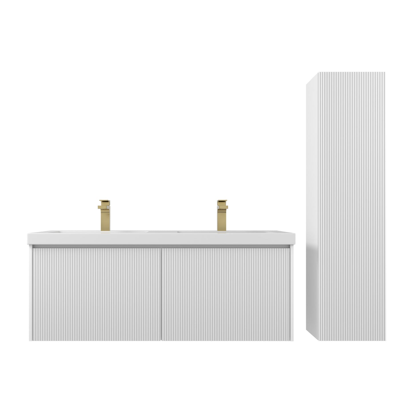 Positano 48" Floating Bathroom Vanity with Double Acrylic Sinks & 2 Side Cabinets - Matte White