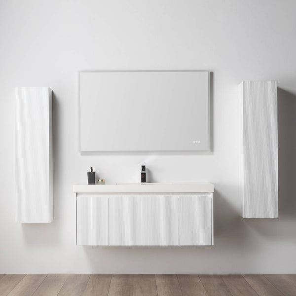 Positano 48 Floating Bathroom Vanity with Single Acrylic Sink & 2 Side Cabinets - Matte White