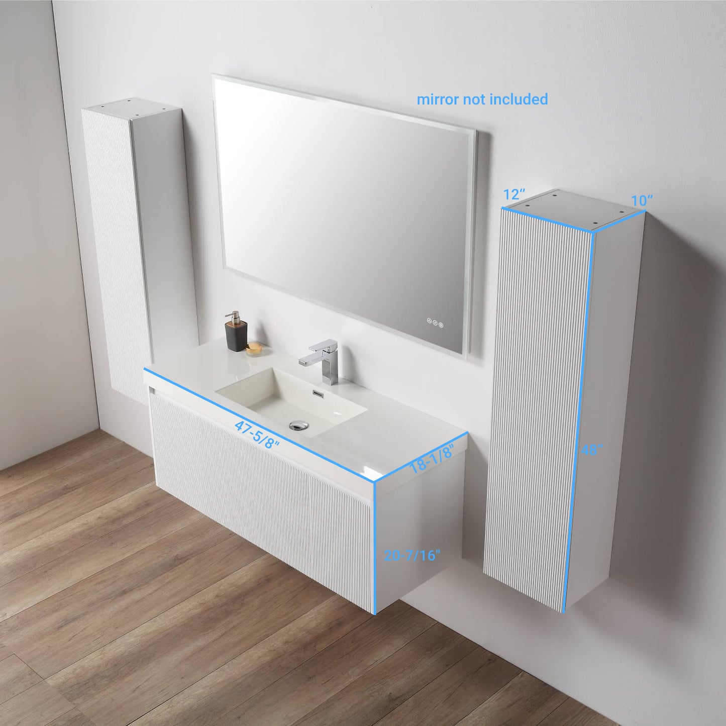 Positano 48" Floating Bathroom Vanity with Single Acrylic Sink & 2 Side Cabinets - Matte White
