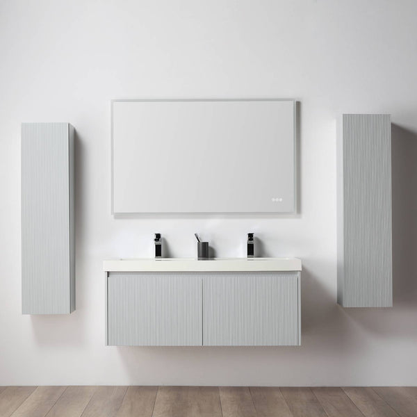 Positano 48 Floating Bathroom Vanity with Double Acrylic Sinks & 2 Side Cabinets - Light Grey