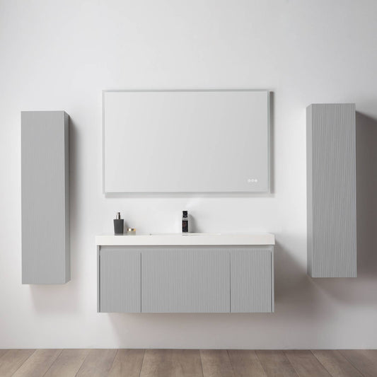 Positano 48" Floating Bathroom Vanity with Single Acrylic Sink & 2 Side Cabinets - Light Grey