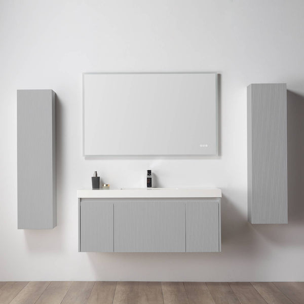 Positano 48 Floating Bathroom Vanity with Single Acrylic Sink & 2 Side Cabinets - Light Grey