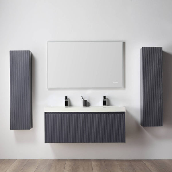 Positano 48 Floating Bathroom Vanity with Double Acrylic Sinks & 2 Side Cabinets -  Night Blue