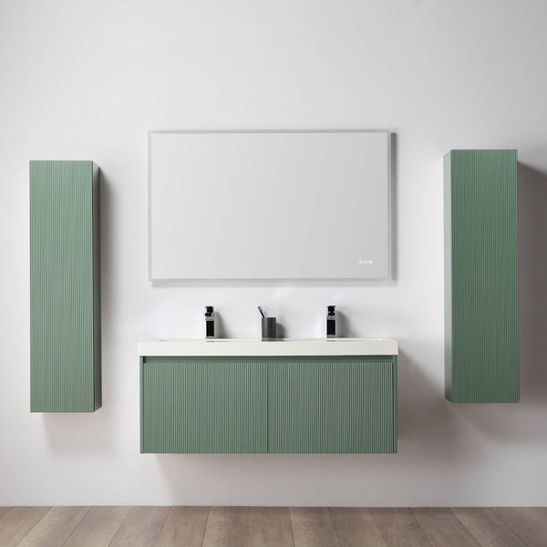 Positano 48 Floating Bathroom Vanity with Double Acrylic Sinks & 2 Side Cabinets - Aventurine Green