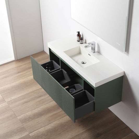 Positano 48" Floating Bathroom Vanity with Single Acrylic Sink & 2 Side Cabinets - Aventurine Green