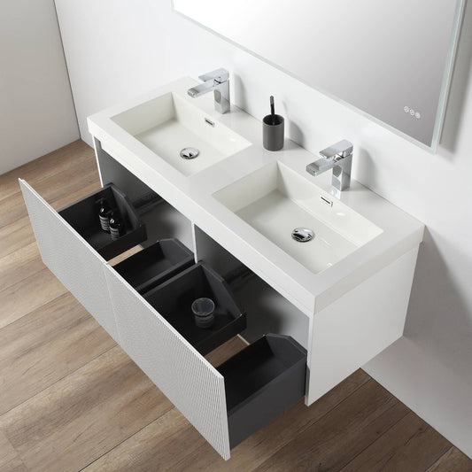 Positano 48" Floating Bathroom Vanity with Double Acrylic Sinks - Matte White