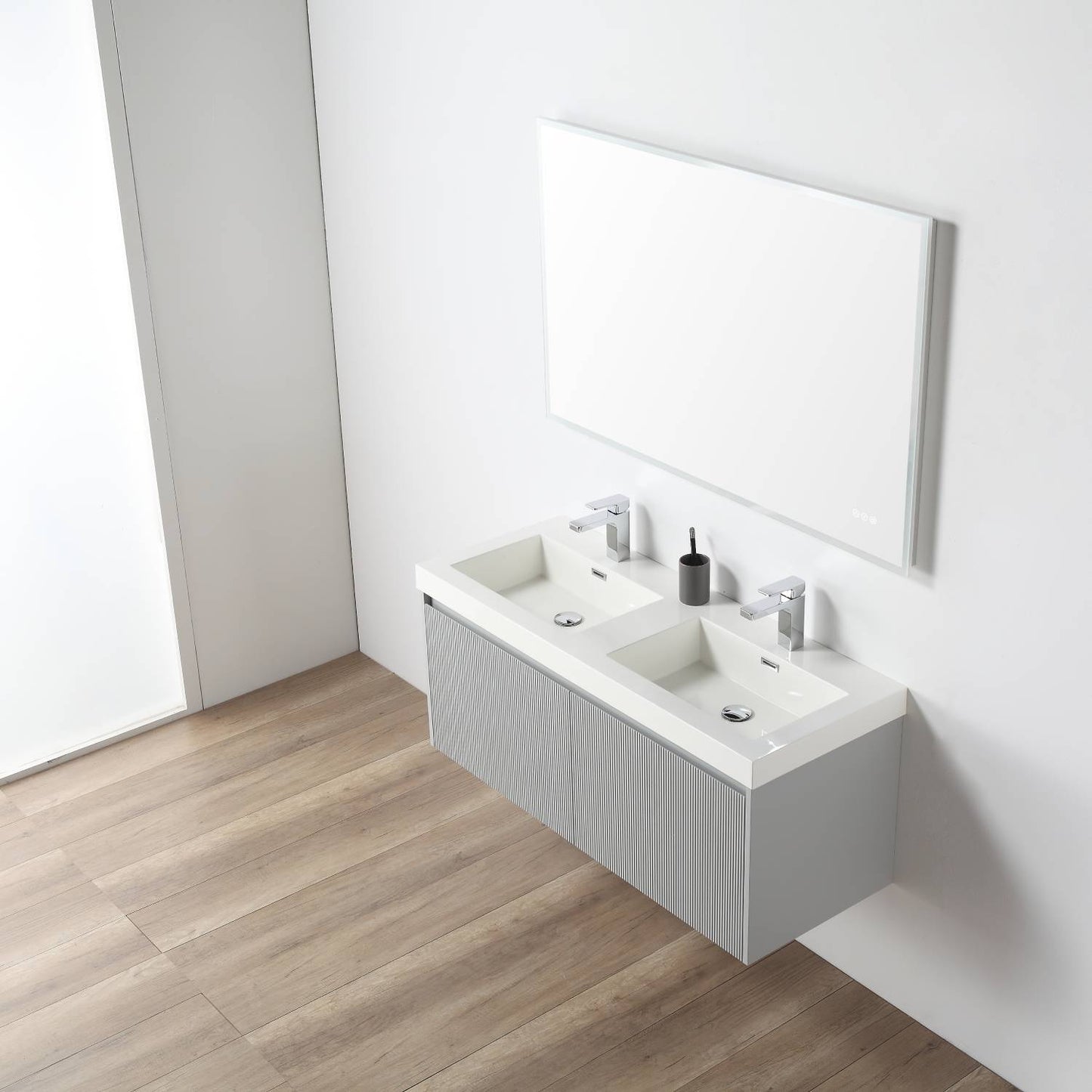 Positano 48" Floating Bathroom Vanity with Double Acrylic Sinks - Light Grey