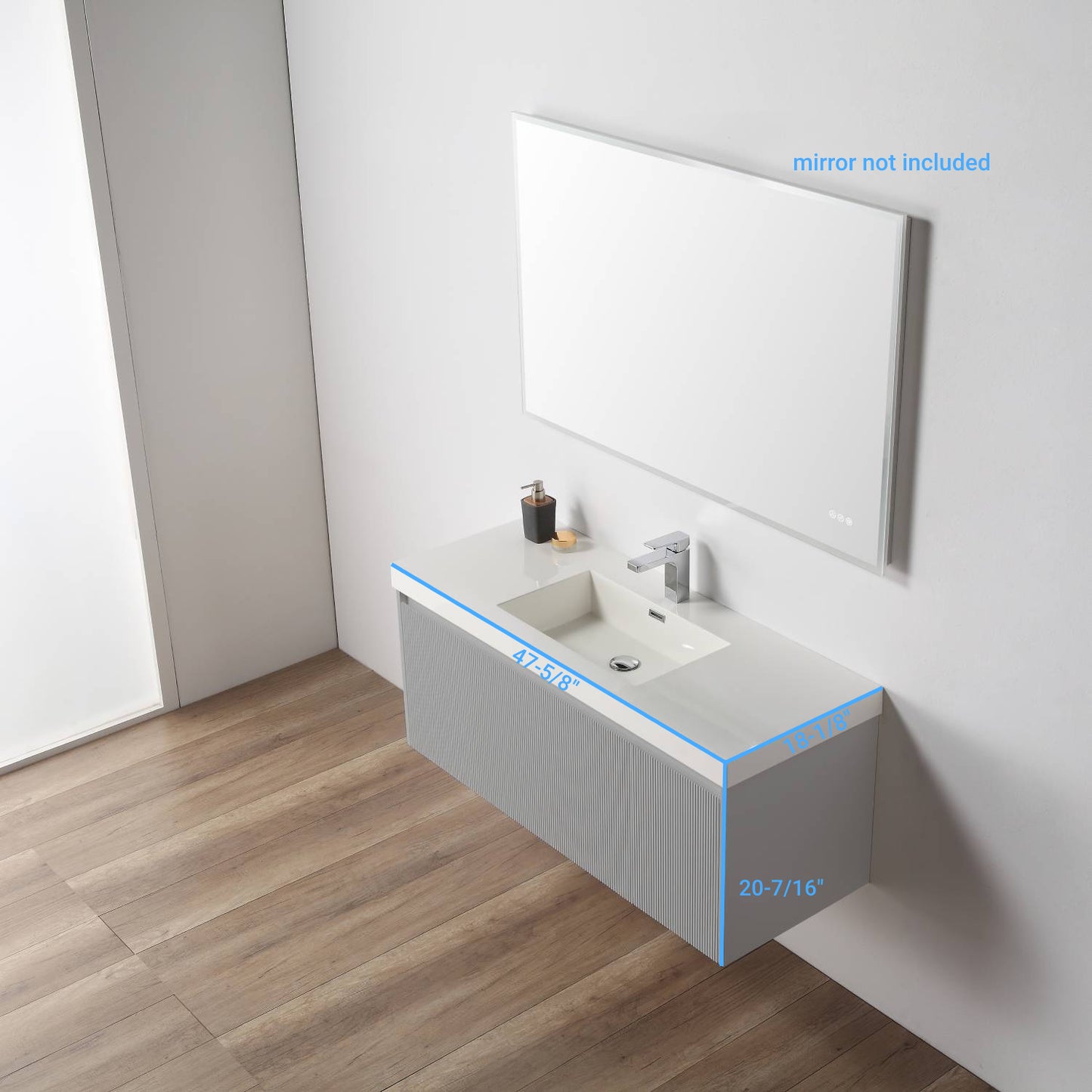 Positano 48" Floating Bathroom Vanity with Single Acrylic Sink - Light Grey