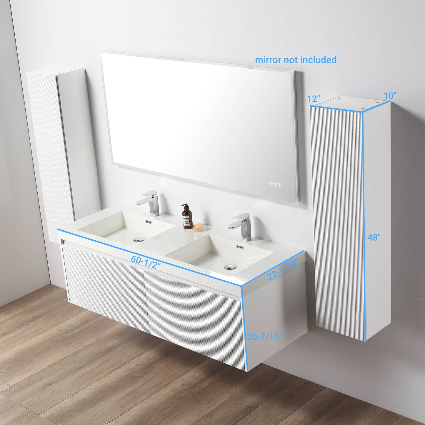 Positano 60" Floating Bathroom Vanity with Acrylic Sinks & 2 Side Cabinets - Matte White