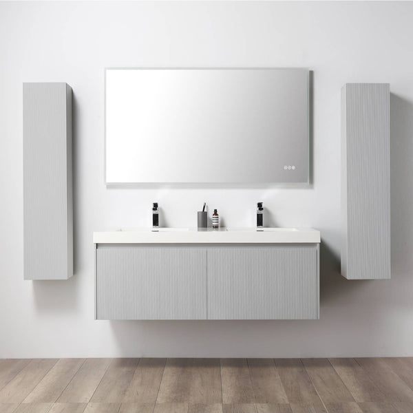 Positano 60 Floating Bathroom Vanity with Acrylic Sinks & 2 Side Cabinets - Light Grey
