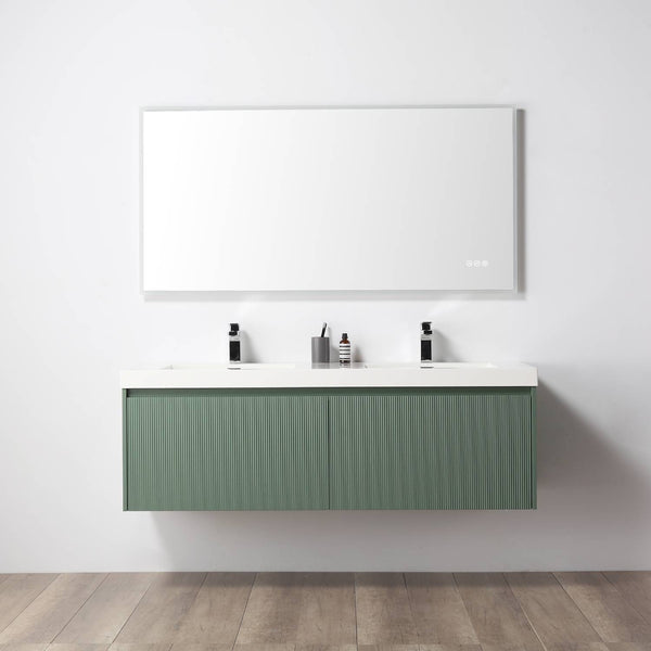 Positano 60 Floating Bathroom Vanity with Acrylic Sinks - Aventurine Green