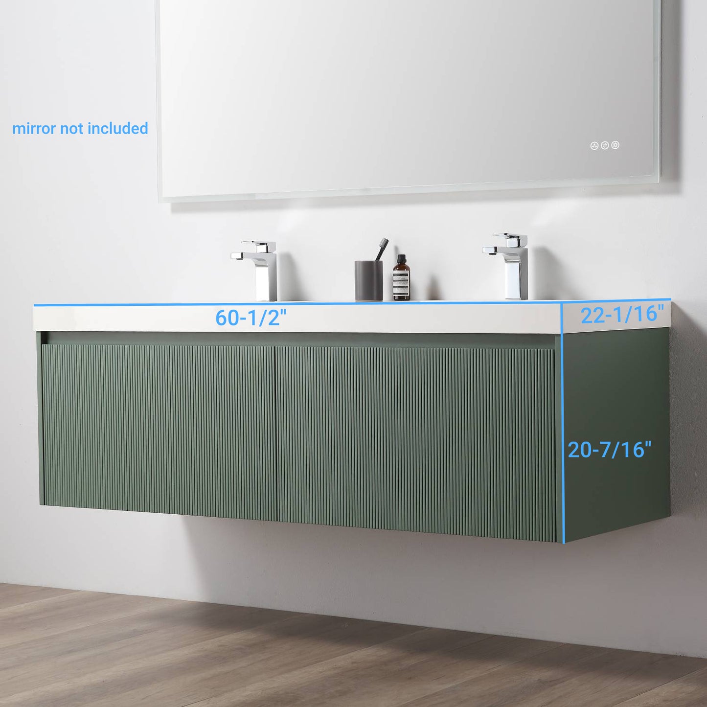 Positano 60" Floating Bathroom Vanity with Acrylic Sinks - Aventurine Green