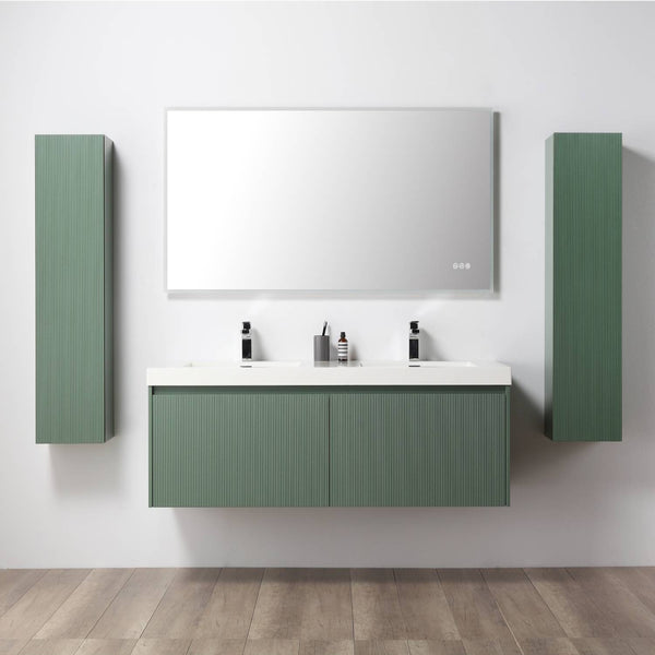Positano 60 Floating Bathroom Vanity with Acrylic Sinks & 2 Side Cabinets - Aventurine Green