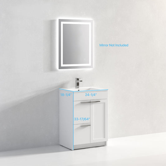 Hannover 24" Freestanding Bathroom Vanity with Ceramic Sink - Matte White