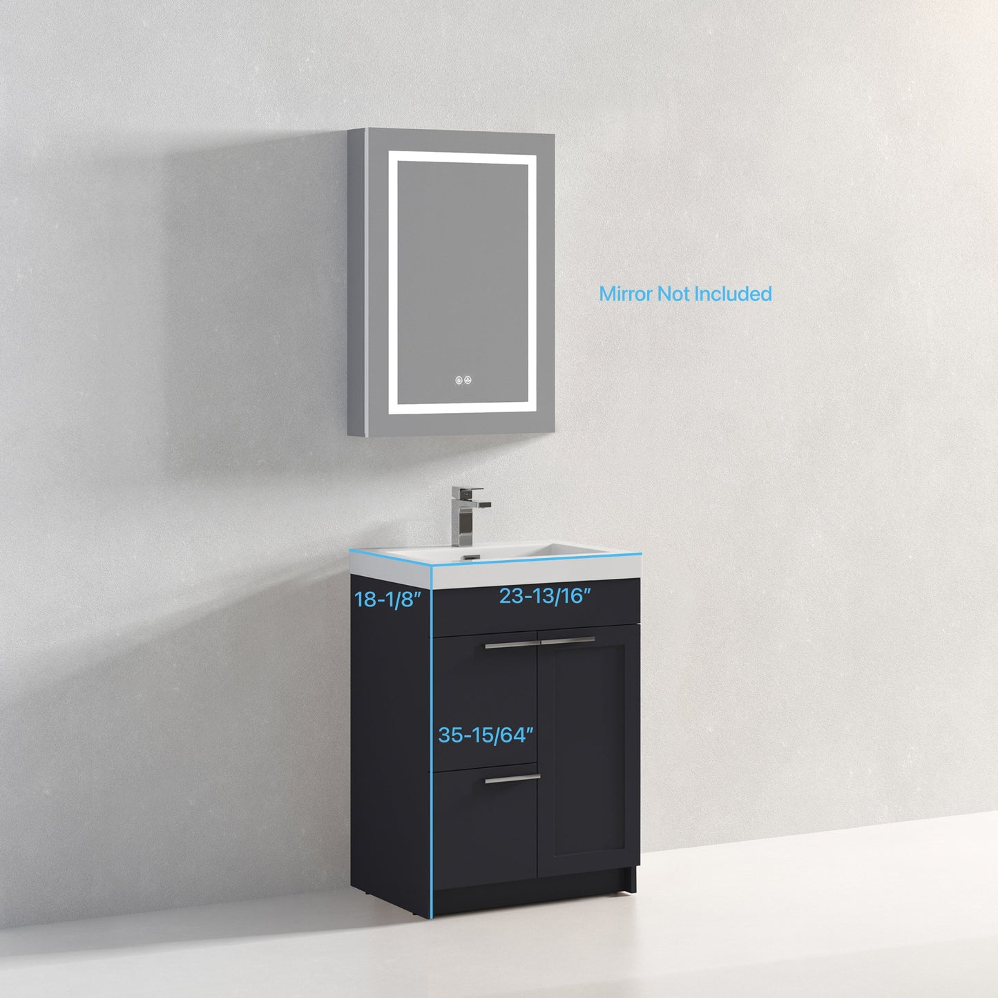 Hannover 24" Freestanding Bathroom Vanity with Acrylic Sink - Charcoal