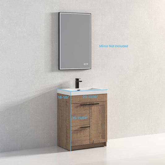 Hannover 24" Freestanding Bathroom Vanity with Acrylic Sink - Classic Oak