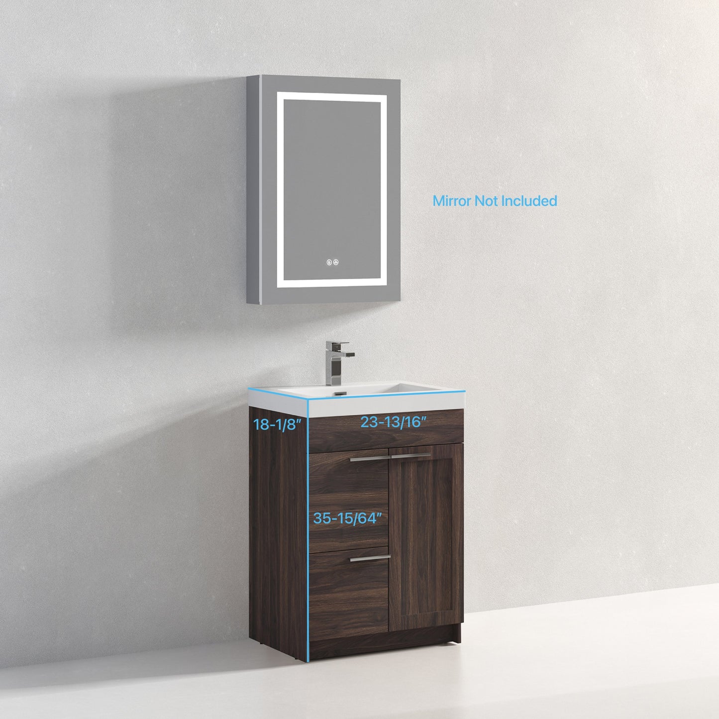 Hannover 24" Freestanding Bathroom Vanity with Acrylic Sink - Cali Walnut