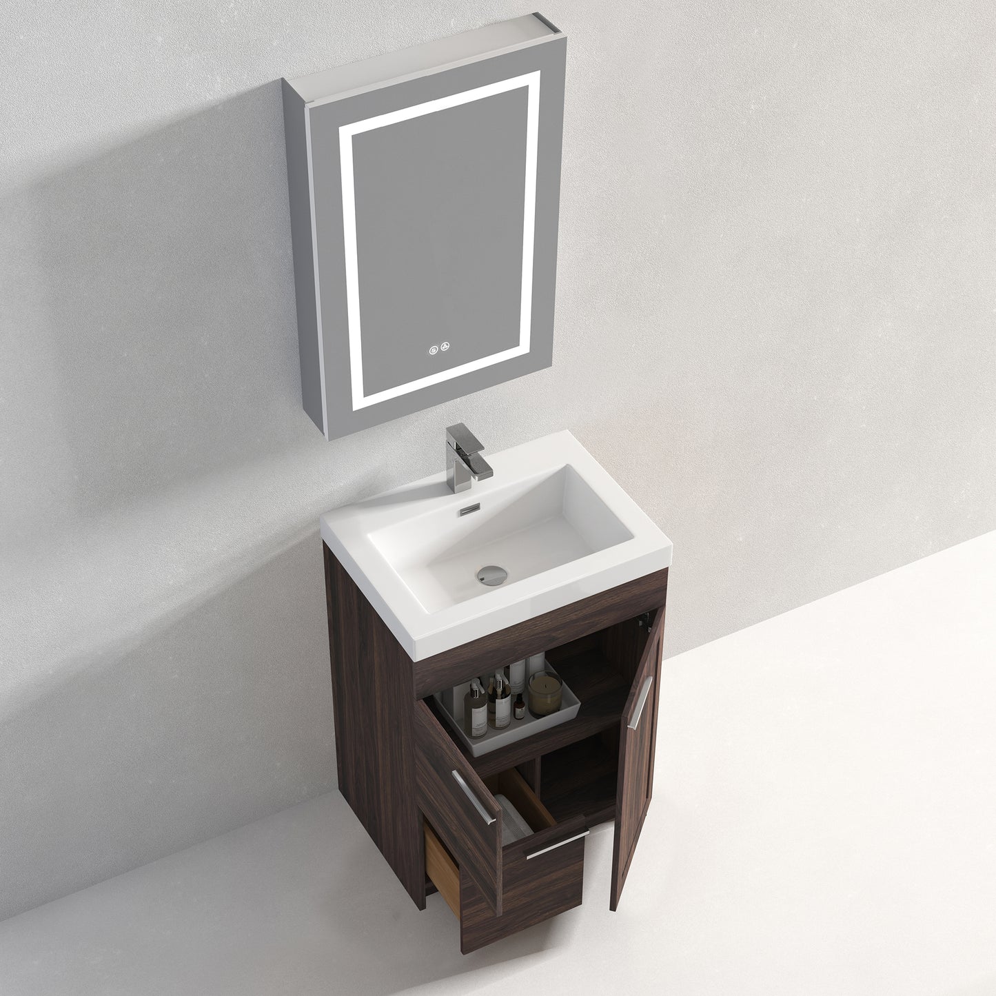 Hannover 24" Freestanding Bathroom Vanity with Acrylic Sink - Cali Walnut
