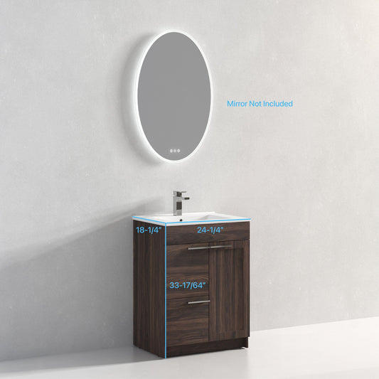 Hannover 24" Freestanding Bathroom Vanity with Ceramic Sink - Cali Walnut