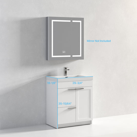 Hannover 30" Freestanding Bathroom Vanity with Acrylic Sink - Matte White