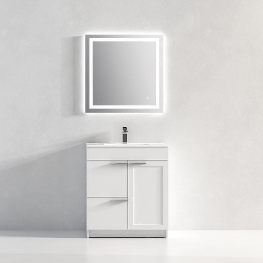 Hannover 30" Freestanding Bathroom Vanity with Ceramic Sink - Matte White
