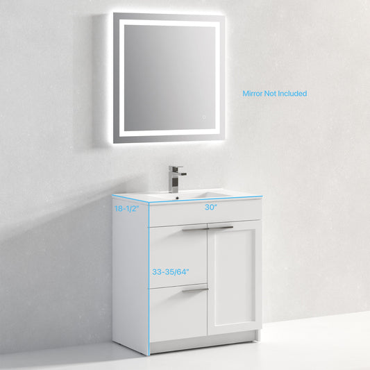 Hannover 30" Freestanding Bathroom Vanity with Ceramic Sink - Matte White