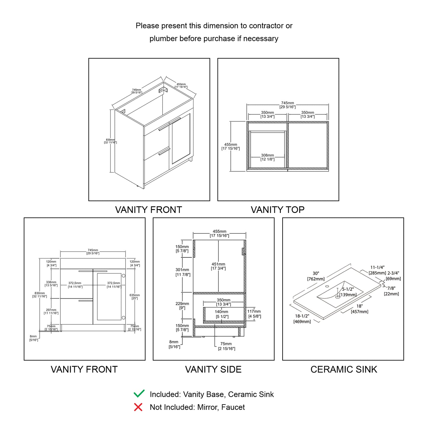 Hannover 30" Freestanding Bathroom Vanity with Ceramic Sink - Matte White