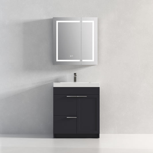 Hannover 30" Freestanding Bathroom Vanity with Acrylic Sink - Charcoal
