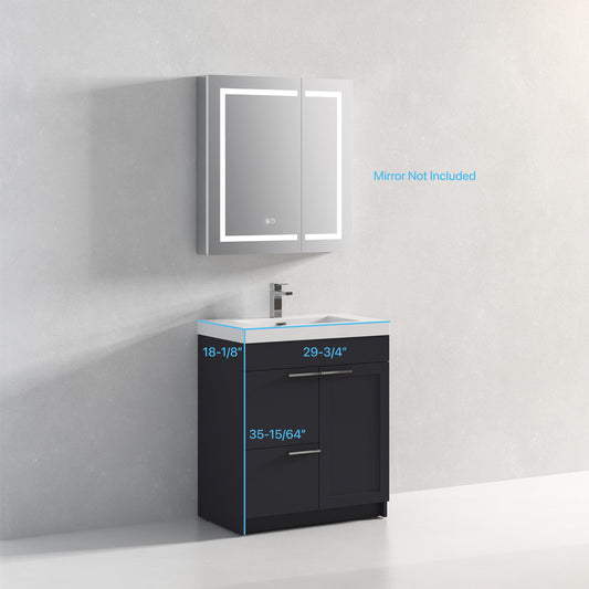 Hannover 30" Freestanding Bathroom Vanity with Acrylic Sink - Charcoal