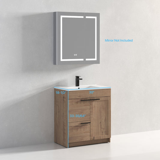 Hannover 30" Freestanding Bathroom Vanity with Ceramic Sink - Classic Oak