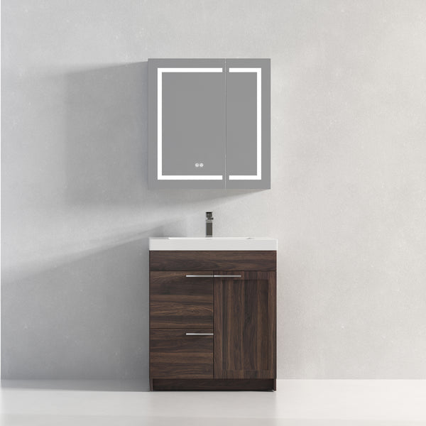 Hannover 30 Freestanding Bathroom Vanity with Acrylic Sink - Cali Walnut