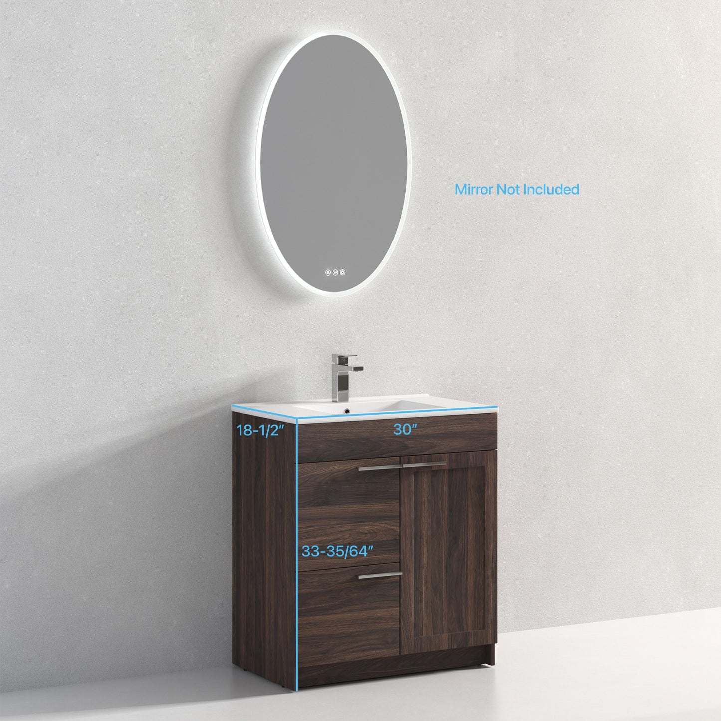 Hannover 30" Freestanding Bathroom Vanity with Ceramic Sink - Cali Walnut