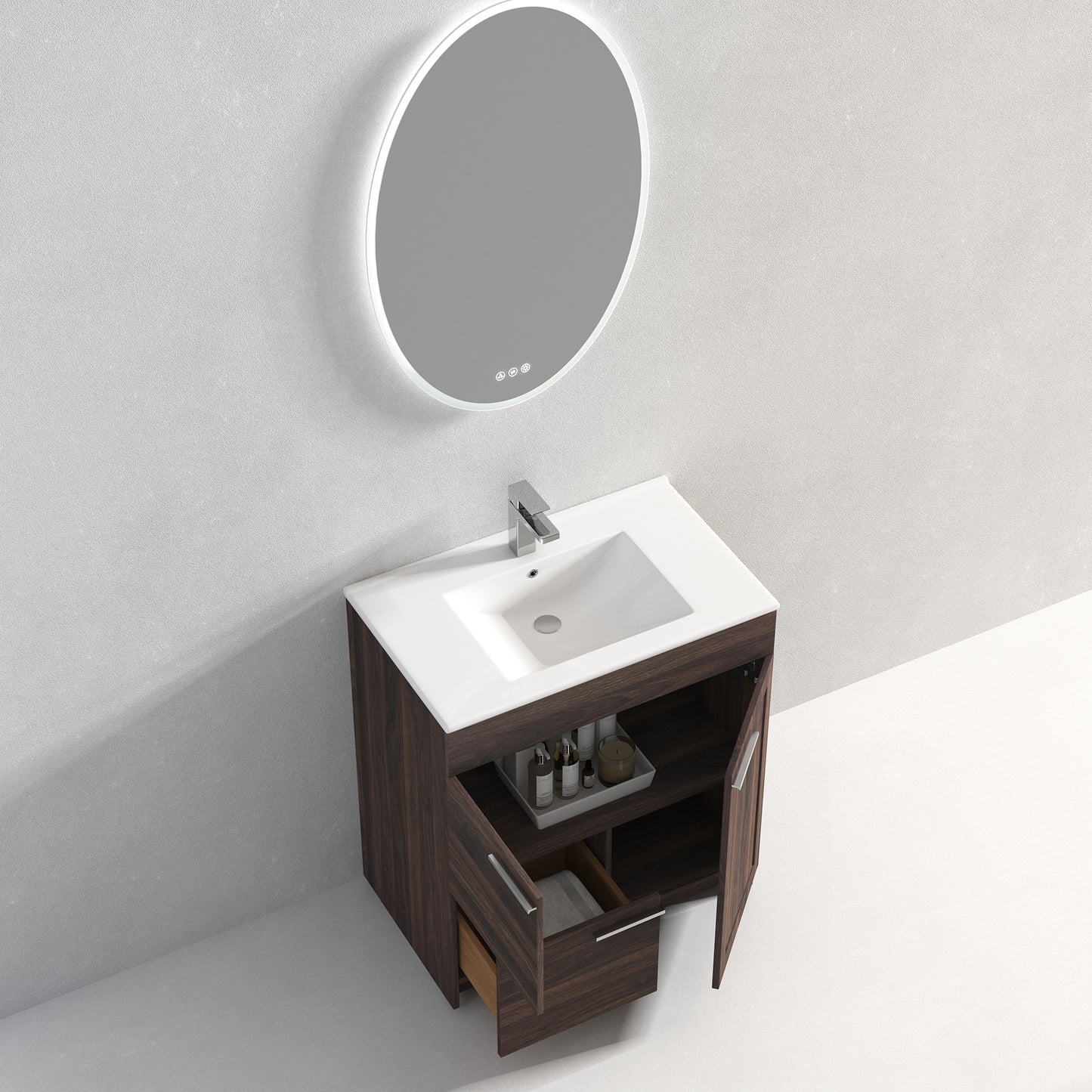 Hannover 30" Freestanding Bathroom Vanity with Ceramic Sink - Cali Walnut