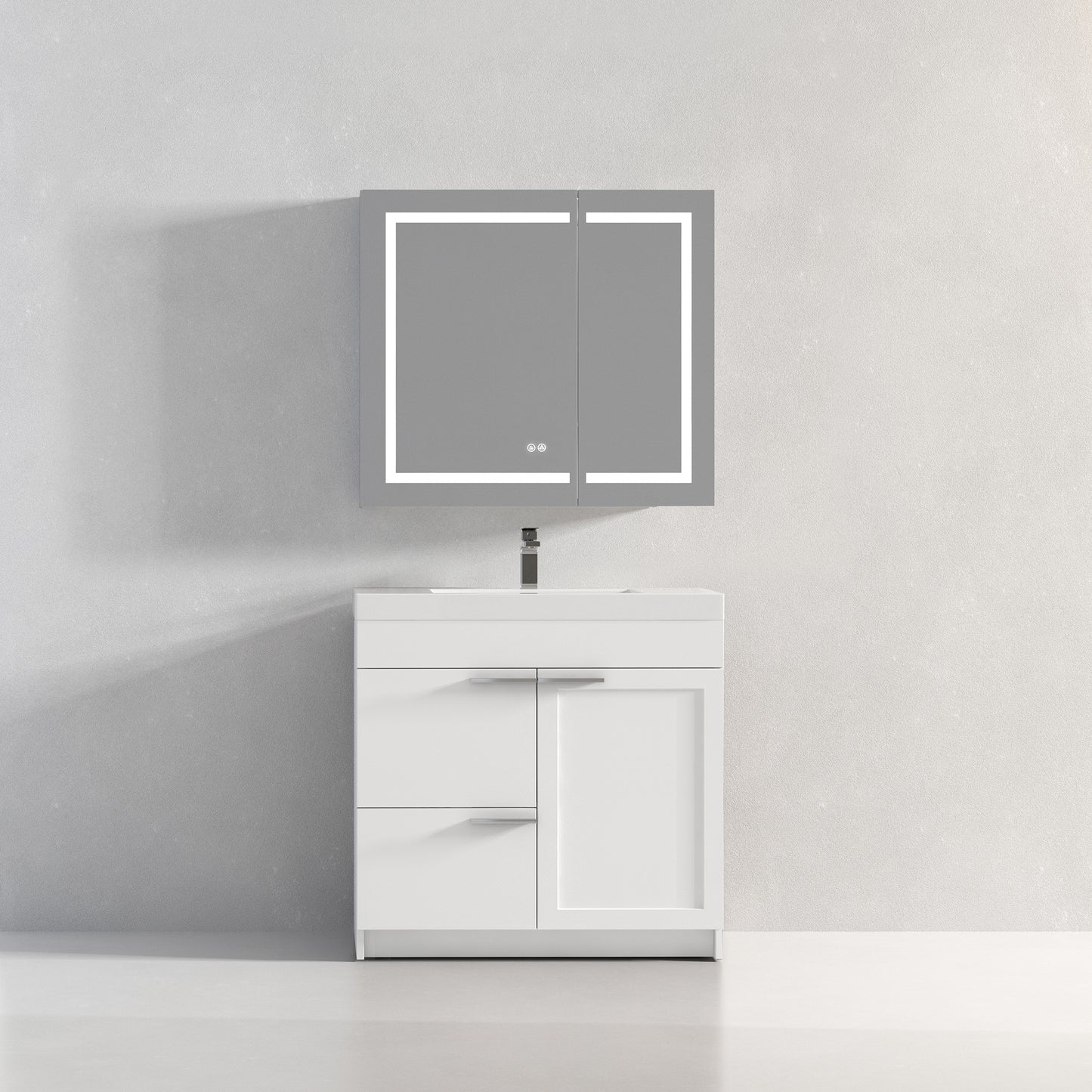 Hannover 36" Freestanding Bathroom Vanity with Acrylic Sink - Matte White