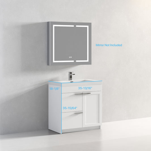 Hannover 36" Freestanding Bathroom Vanity with Acrylic Sink - Matte White