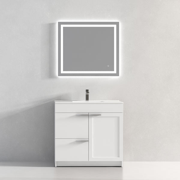 Hannover 36 Freestanding Bathroom Vanity with Ceramic Sink - Matte White -