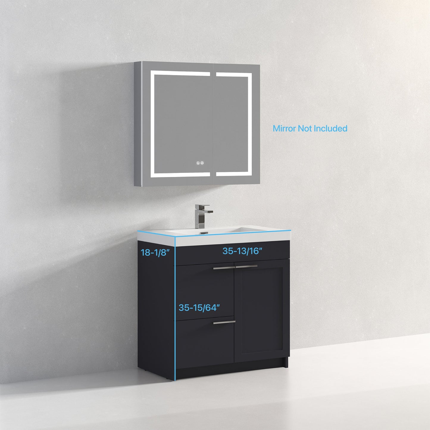Hannover 36" Freestanding Bathroom Vanity with Acrylic Sink - Charcoal