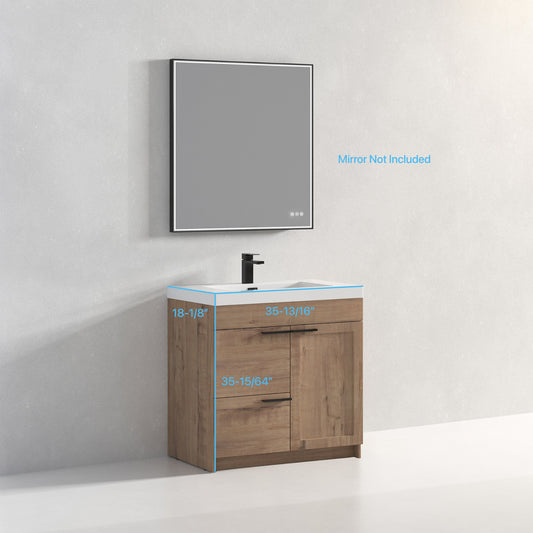 Hannover 36" Freestanding Bathroom Vanity with Acrylic Sink - Classic Oak