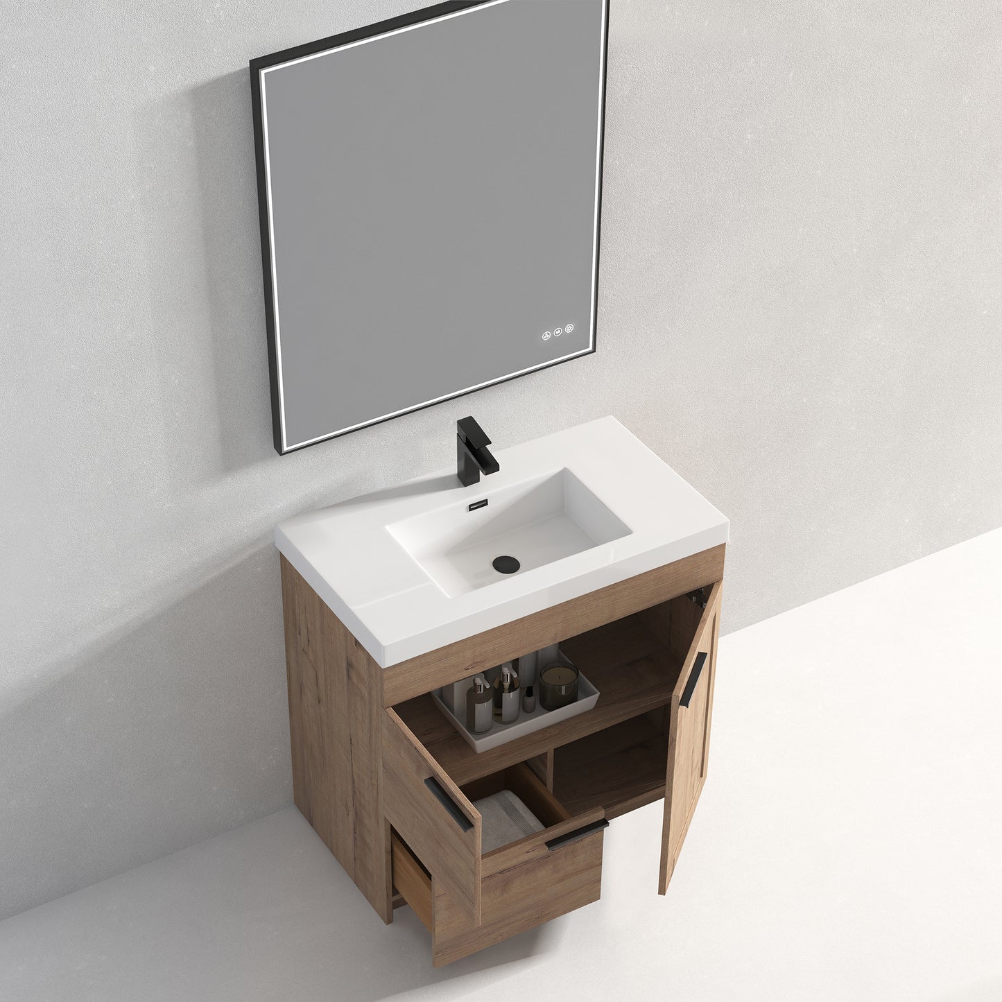 Hannover 36" Freestanding Bathroom Vanity with Acrylic Sink - Classic Oak