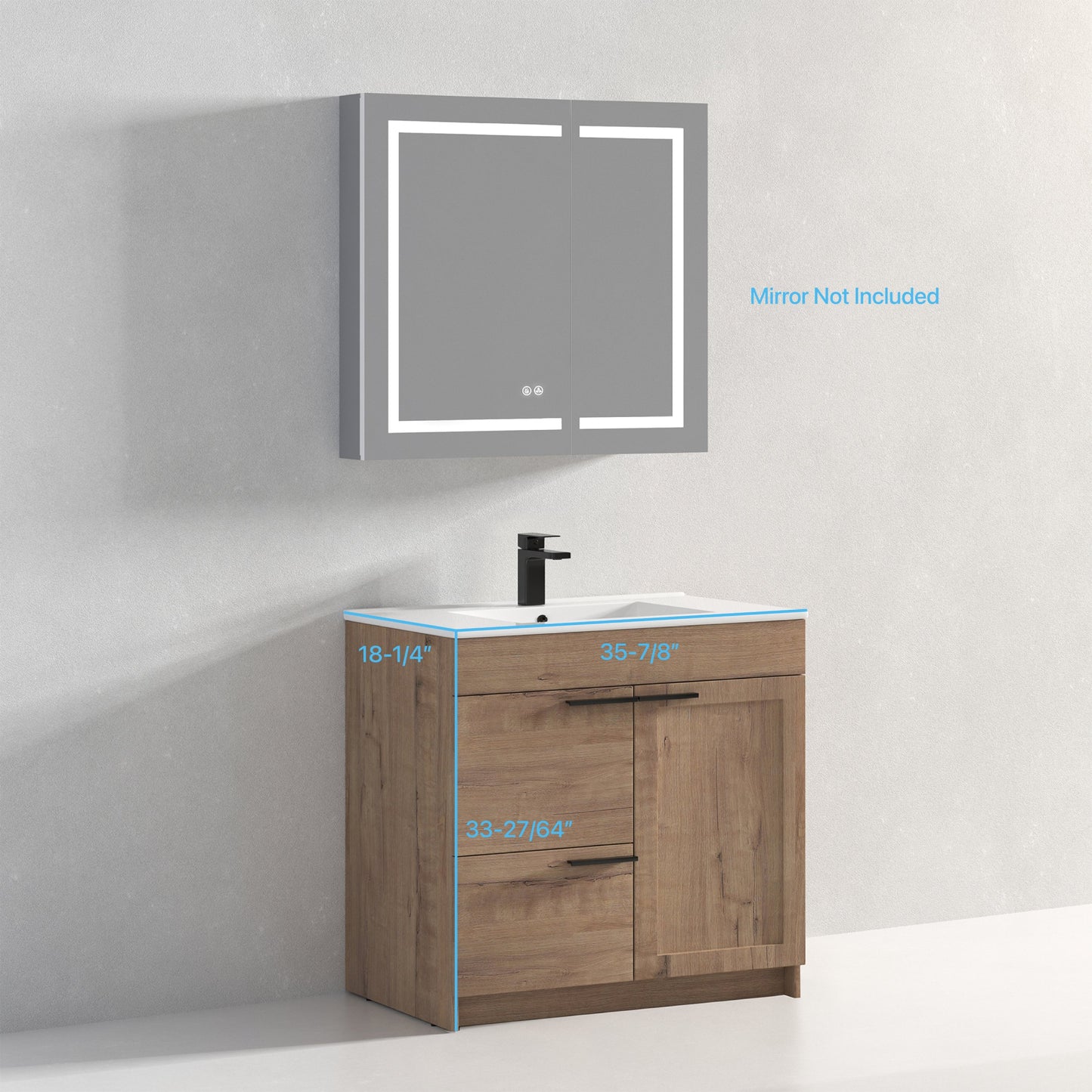 Hannover 36" Freestanding Bathroom Vanity with Ceramic Sink - Classic Oak