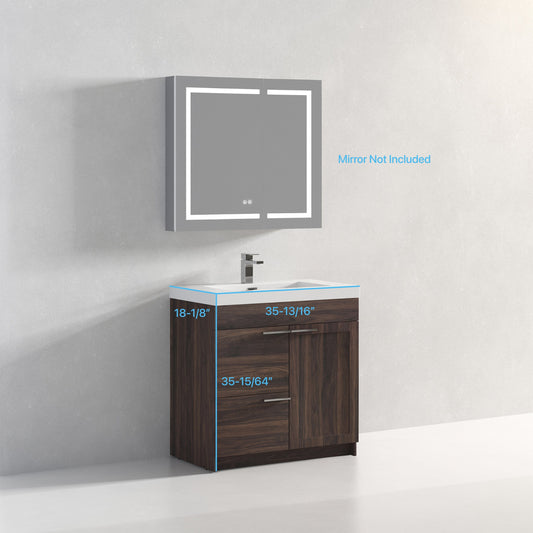 Hannover 36" Freestanding Bathroom Vanity with Acrylic Sink - Cali Walnut