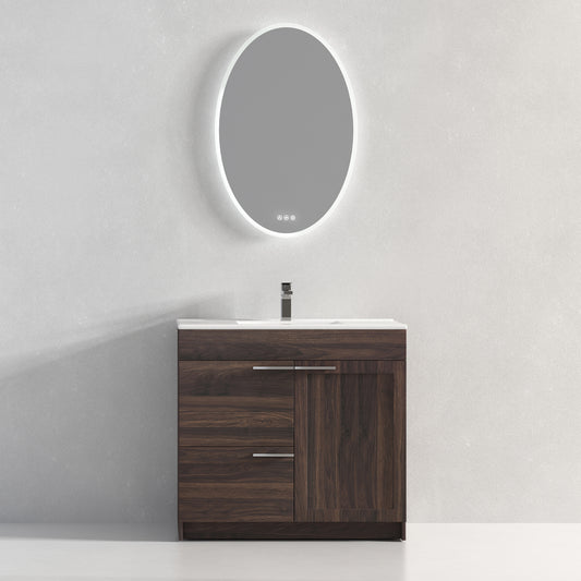Hannover 36" Freestanding Bathroom Vanity with Ceramic Sink - Cali Walnut