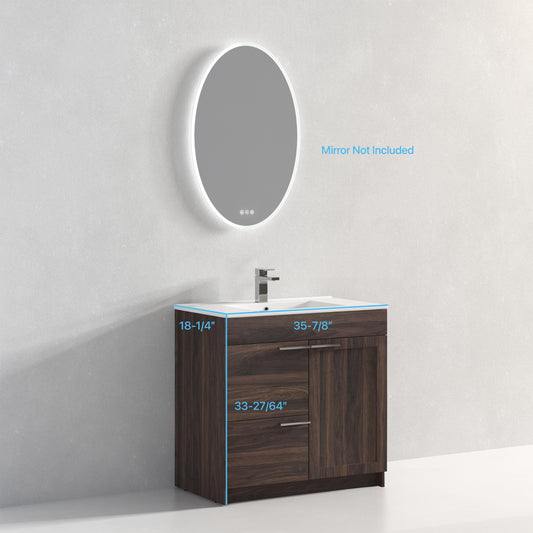 Hannover 36" Freestanding Bathroom Vanity with Ceramic Sink - Cali Walnut