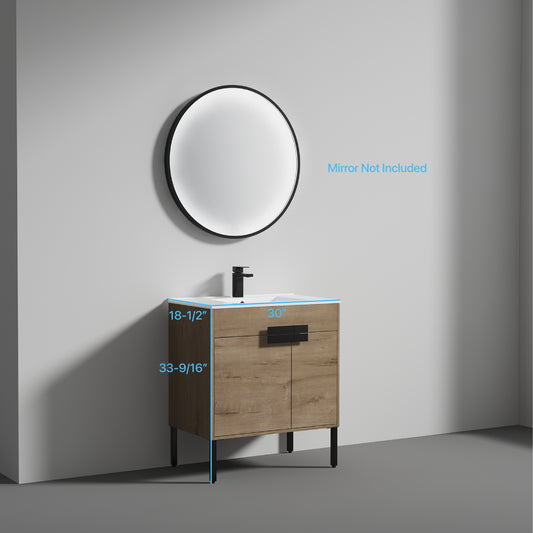 Bari 30" Freestanding Bathroom Vanity with Sink - Classic Oak