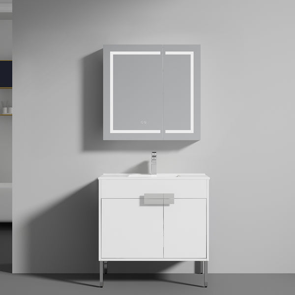 Bari 36 Freestanding Bathroom Vanity with Ceramic Sink - Matte White