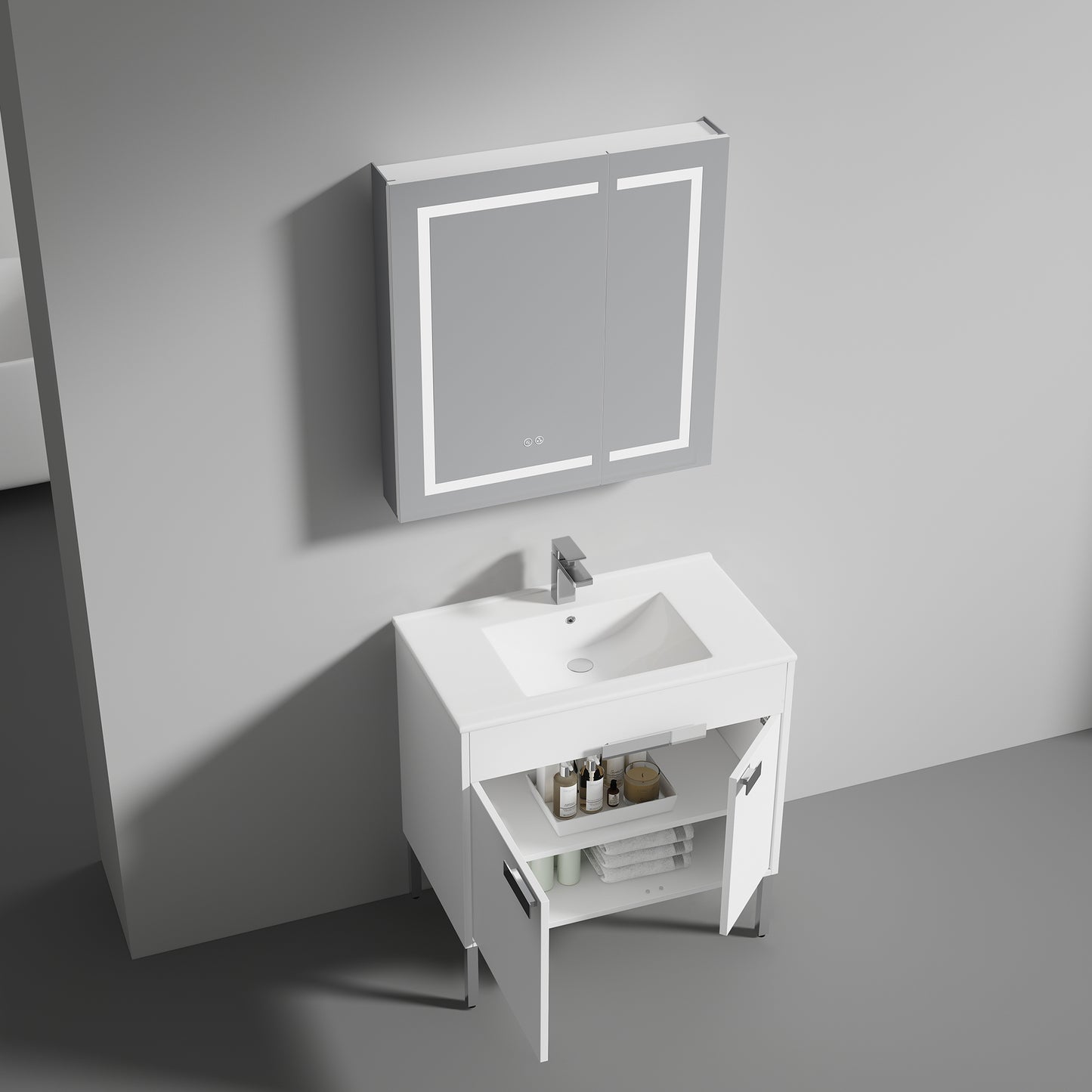Bari 36" Freestanding Bathroom Vanity with Ceramic Sink - Matte White