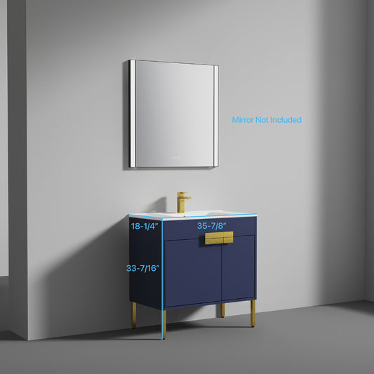 Bari 36" Freestanding Bathroom Vanity with Ceramic Sink - Navy Blue