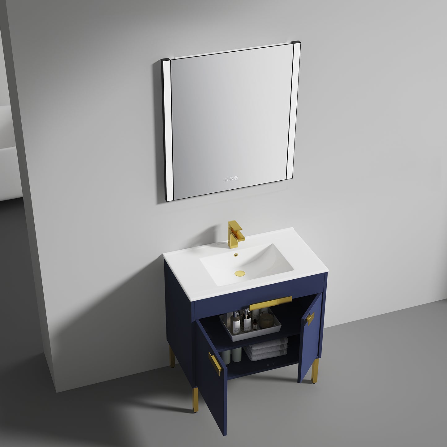 Bari 36" Freestanding Bathroom Vanity with Ceramic Sink - Navy Blue