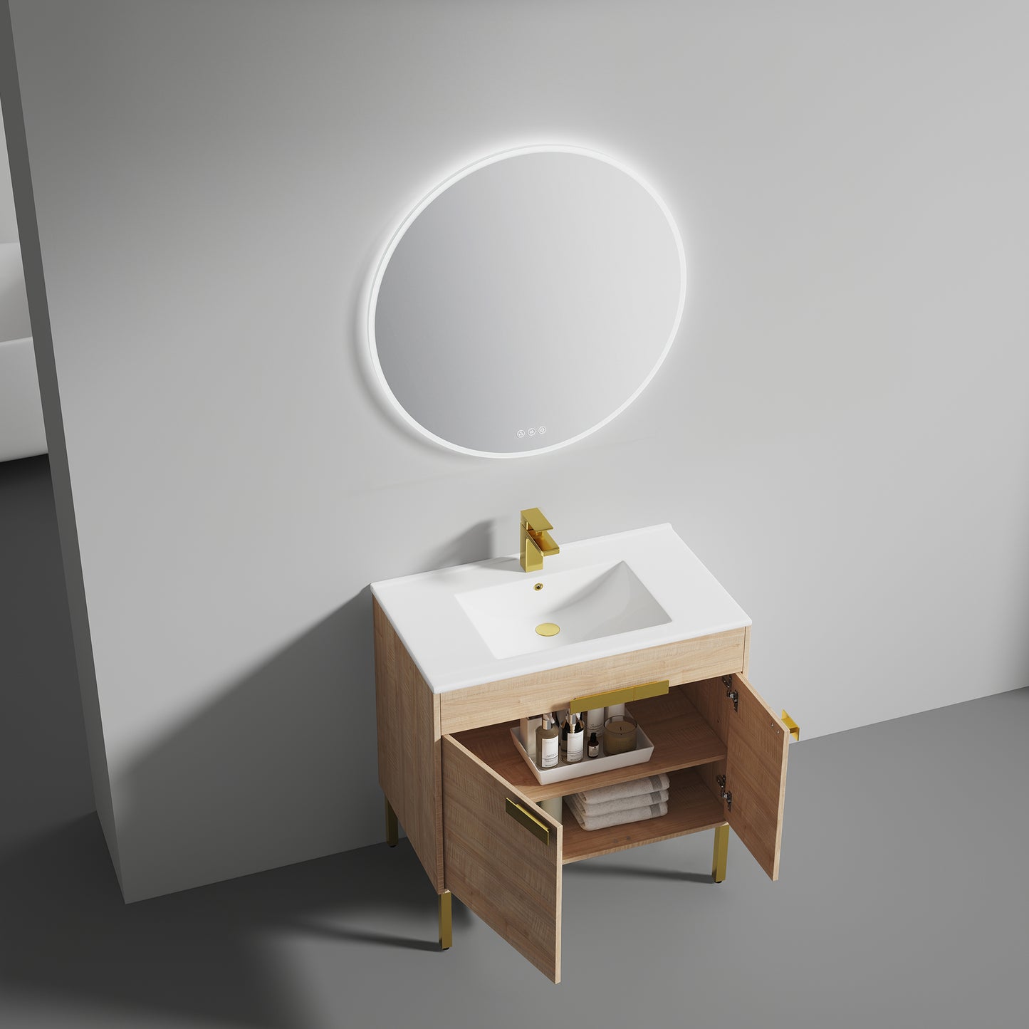 Bari 36" Freestanding Bathroom Vanity with Ceramic Sink - Maple
